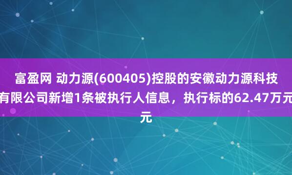 富盈网 动力源(600405)控股的安徽动力源科技有限公司新增1条被执行人信息，执行标的62.47万元